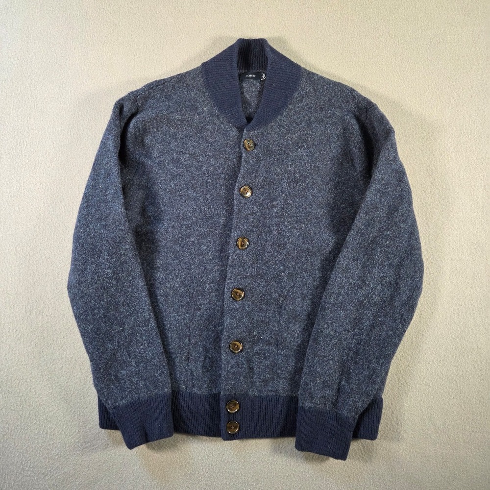 J Crew Jacket Mens Medium Blue Wool Bomber Varsity Button Front Unlined G9128